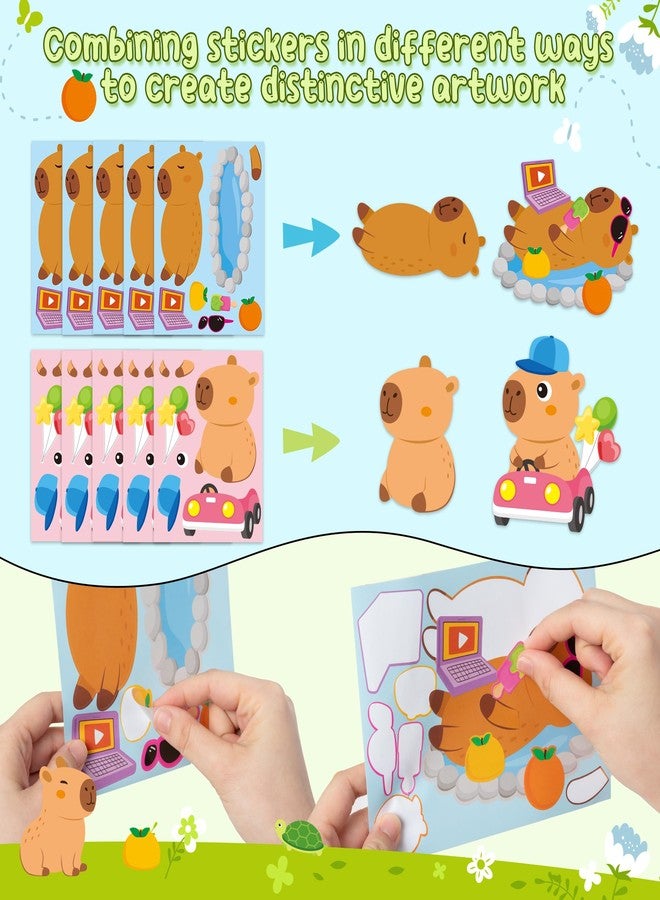 CY2SIDE Capybara Face Stickers Sheets - 64PCS Cute Cartoon Animal Make a Face Stickers Games for Kids School Reward Make Your Own Funny Animal Valentine Party Favors DIY Kawaii Capybara Theme Activity - Image 3